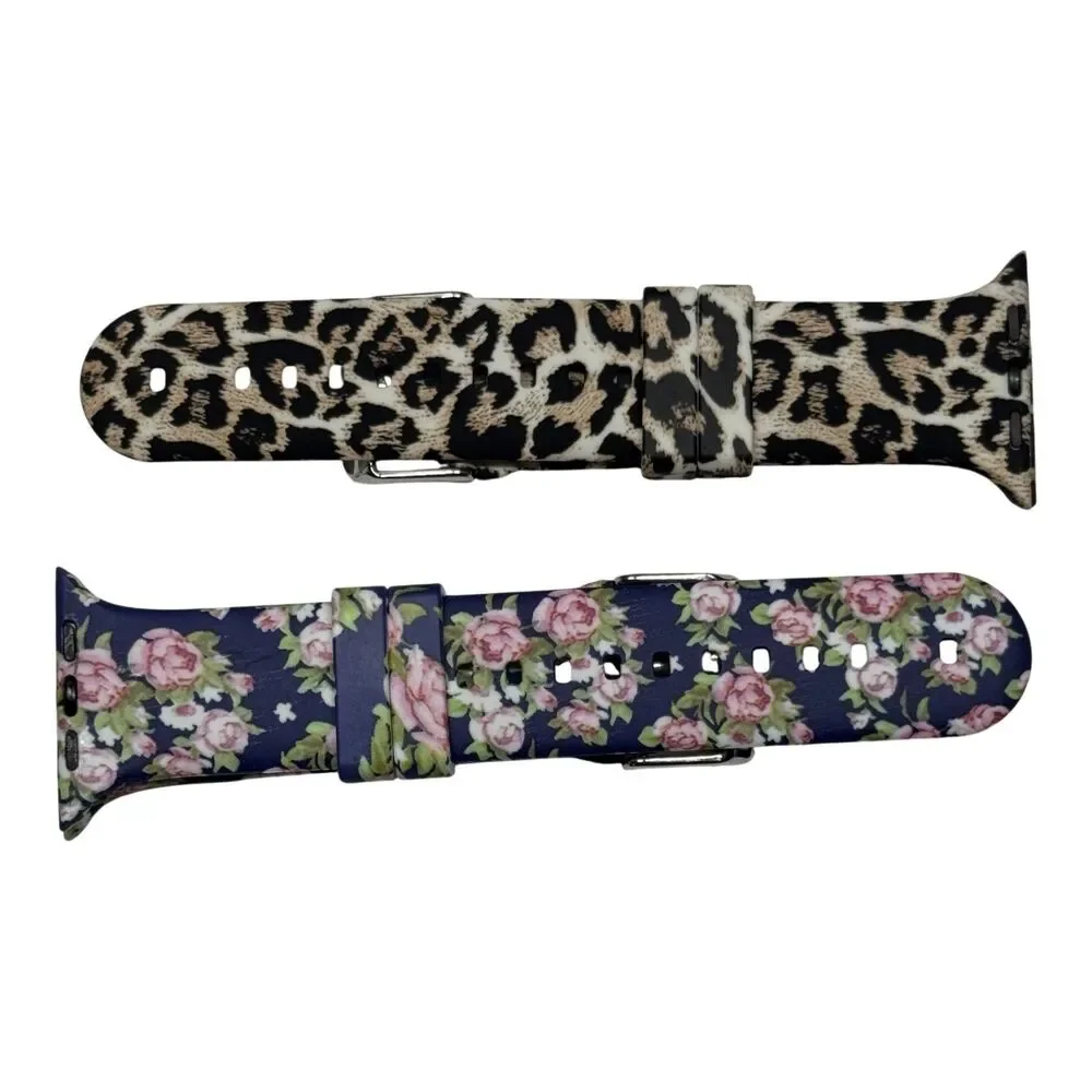 Unbranded Apple Watch 38-41mm Silicone Bands Leopard Floral Strap Set 2PCS
